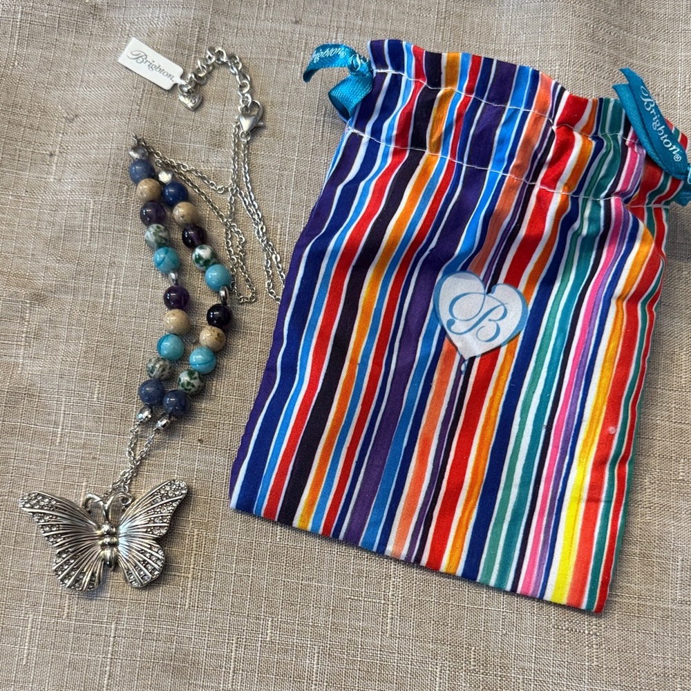 Brighton Silver Butterfly Necklace with Multicolor Beads